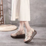 Sandals Genuine PU Leather Handmade Ladies Shoes 2021 Summer Thick Sole Women Retro Sandals Leather Gladiator