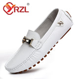 Loafers Men Handmade Leather Shoes Casual Driving Flats Slip-on Shoes Moccasins Boat Shoes Black/White/Blue Plus Size