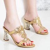 New High-Heeled Diamond Sandals Female Online Celebrities Sexy Fashion With Thick Heels Set With Diamond Sandals For Women To