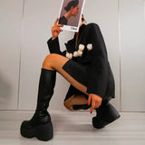 Women Shoes on Platform Knee High Long Woman Wedges Gothic Stripper Chunky Heels Sexy Tights Winter Zip Up Free