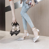 Elegant Dress Bridesmaid Sandals Fairy Wind Button-On Heels Hollow