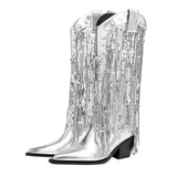 Breakj New 2023 Sequin Tassel Tip Thick Heel High Heel Sleeve High Boots Fashion Plus Size Women's