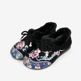 Breakj Shoes Autumn And Winter New Style, Plush Soft Sole Embroidery Shallow Mouth And Velvet Mother Shoes Embroidered Shoes, Cloth Shoes