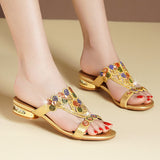 Slippers Women Wear Fashionable Water Drill Sandals Summer New Open-Toed Sandals Low-Heeled