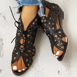 Size Women's Shoes 2024 Summer New Women Wear Lace Up Hollow-out Sandals