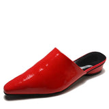 Women Pointed Toe Patent Leather Spring Slippers Ladies Slip on Spike Low Heels Slides Comfortable Female Casual Shoes