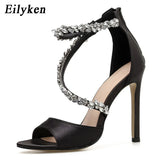 Summer Fashion High Heel 11CM Women Sandals Rhinestone Crystal Heel Ladies Shoes Zipper Design Party Open-toed
