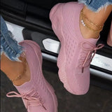 Red Sneakers Female White Casual Shoes Comfortable Mesh Lace-Up Ladies Sport Shoes Wedges Chunky Women's Vulcanized