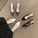 Women 2023 New Women's Shoes Summer Korean Version Pointed Baotou Heel Elastic Set Foot Fashion Sandals