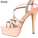Women Sandals Sexy 14CM Platform High Heels Ankle Strap Sandals Open Toe Sanke Gladiator Party Dress Women