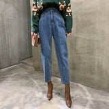 Women Harem Jeans Pants Fashion High Waist Loose White Denim Jeans Female Buttons Trousers Spring 2021