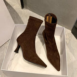 Breakj Korea Pointed High And Short Boots Women Autumn And Winter 2025 New Zipper Velvet Fine And Bare Boots Elastic Thin Boots Socks