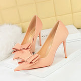 Breakj Korean Version Fashion Thin Heels, Silk, Shallow Pointed Bow Single High Heel Women's