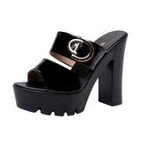 Leather Waterproof Table, High Heels, Thick Heels, Slippers, Slippers, Summer Muffins, Thick Soles, Large Size Fish Mouth