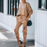 Autumn Winter Fashion Suit Women Hole Sport Two Set Casual Solid Color Long Sleeves Streetwear Irregular Elegant Party