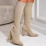 2024 Style Autumn And Winter Large-Size High Boots With Thick Tips And Thick Heels, But Knee-Length Women's Boots And Skinny