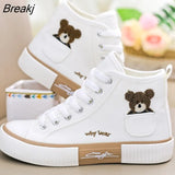 Women Sneakers Fashion Vulcanized Shoes Flats Pocket Bear Cute High Top Footwear Walking Canvas Platform Autumn Zapatillas