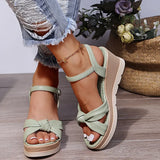 Summer Platform Wedge Sandals Quality Leather Upper Bow-tied Open Toe Ankle Buckle Strap Fashion Modern Shoes Ladies Female