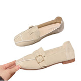 Shoes Women 2024 New Women's Shoes Spring And Autumn British Square Head Shallow Mouth Flat Shoes Women's Foot Set Beans Shoes