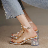 Lady Square Toe High Heels Shoes Sexy Women Party Shoes Design Rhinestone PVC Transparent Stiletto Crystal Women's