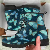 Boots Women's Autumn and Winter New2021British Fashion Women's Tooling Boots Skull and Flower Print High-top Boots