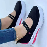 Breakj Lady Autumn New Flying Weaving Splicing Casual Color Daily Low-Help Net Shoes Slope And Round Head Single