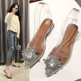 Breakj Pointy Heels Women Sunflower Diamond Hollow Back Half With High Heel Sandals