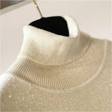 Turtleneck knit sweater Shinny Chic Women Sweaters And Pullovers spring Autumn thin bling Lurex slim baisc