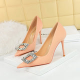 Breakj Fashion Banquet High-Heeled Shoes Women's Shoes Fine Heel Ultra High Heel Shallow Mouth Pointed Water Diamond Buckle Single Shoes
