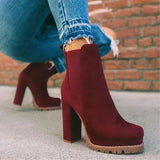 Boots Pointed High Heels Shoes Solid Color Leather Ankle Boots Female Boots Fashion Thick Heel Side Zipper Women