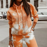 2022 Office Autumn Casual Women's Suits Fashion Tie Dye Printed Hoodie + Pants Two Pieces Ladies Spring Street Loose
