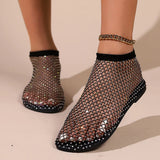 2023 New Style Round Head Low With Hollow Out Web Celebrity Diamond Short Summer Sexy Large Size Women's