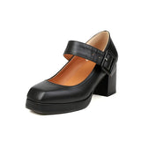 Top Qulaity Women Pumps New Spring Autumn Square High Heel Platform Black Red White Retro Mary Janes Japanese Dress Party
