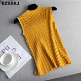 Top spring autumn Knitted Tank top Women Blouse turtlenck sexy Sleeveless sweater vest Female slim
