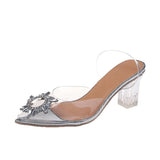 Breakj Pointy Heels Women Sunflower Diamond Hollow Back Half With High Heel Sandals