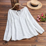 Bohemian Lace Tops Women's Summer Blouses ZANZEA 2022 Casual V Neck Blusas Female Hollow Long Sleeve Embroidery