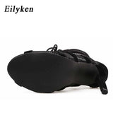 2022 Fashion Black Summer Sandals Lace Up Cross-tied Peep Toe High Heel Ankle Strap Net Surface Hollow Out
