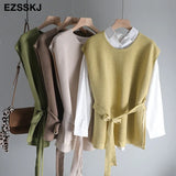 spring autumn oversize sash Sweater vest Women Sleeveless pollover casual o-neck Sweater female knit Jumpers