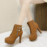 Heel Short Boots Women's Belt Buckle Martin Boots Women's Side Zipper Belt Thin-Heeled Women's Ankle