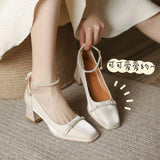 Women's 2024 New Spring And Summer French Medium-Heeled Single Shoes With A Shallow Head Mary Jane Evening