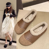 Velvet Bean Shoes Women 2023 Winter New Vintage Women's Shoes Round Head Soft Sole Soft Leather One Foot Pedal Warm Cotton Shoes
