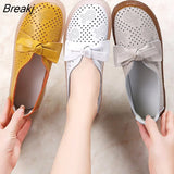 New Moccasins Women Flats Autumn Woman Loafers Genuine Leather Female Shoes Slip On Ballet Bowtie Women's Shoe Size