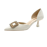 Single Shoes Women's 2024 Summer New Water Drill Square Buckle Korean Fashion Women's Shoes Shallow Mouth, High Heels, High