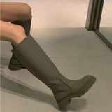 New Women's Thigh High Boots Square Heel Platform Shoes Chelsea Long Boots Women Shoes Green Black Women Boots for