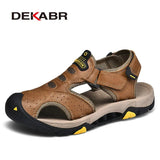 Men's Soft Beach Shoes Summer Men Outdoor Genuine Leather Sandals Walking Breathable Slippers Lightweight Outside
