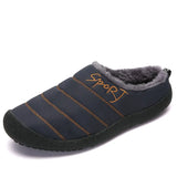 New Men's Slippers Home Winter Indoor Warm Shoes Thick Bottom Plush Waterproof Leather House Slippers Cotton Shoes Big