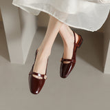 Breakj Retro Soft Leather Coarse Heel Mountain Tea Head Sandals Women's Summer New Low Heel Back Empty Mary Jane Single
