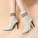 Autumn Knitting Women's Boots Winter Shoes for Women Fashion High Heels Booties Woman Thin Heels Ankle Boots Martin