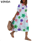 Women's Summer Dress Bohemian Sundress 2022 VONDA Vintage Lantern Sleeve Swing Party Long Dress Casual Robe