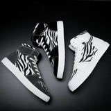 New Summer Men's Shoes Leopard Canvas Shoes Zebra Striped High-Top Shoes Large-Size Men's